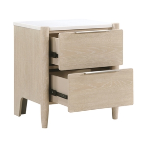 Modern Two <b>Drawer</b> Nightstand Marble Top Light Oak Finish Bedroom Furniture Bedside Table - Product Image 3
