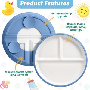 Platos de Cerámica para Niños con Mangas de Silicona, Antideslizantes, con Divisiones, con Ventosa, Libres de BPA, Aptos para Lavavajillas, para Bebés y Niños Pequeños - Product Image 3