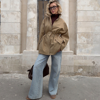 Trench-coat court 100 % coton pour femme, tendance automne 2026, avec cordon de serrage à la taille, col montant, coupe-vent utilitaire
