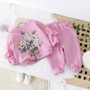 2020 Pemuda bayi bordir renda 2-piece kasual sweater pakaian anak perempuan 1-4 Tahun lucu musim gugur pakaian anak-anak