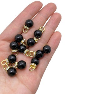 Abs Black Imitation Pearl Pendant With Gold Rhinestone Ring For Earring Making Jewelry Findings Round <b>Beads</b> Diy Components - Product Image 5