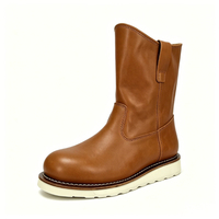 Chaussures de travail pour hommes à enfiler, avec semelle compensée blanche Goodyear Welted, en cuir véritable, style Western, fabricant OEM ODM sous marque privée