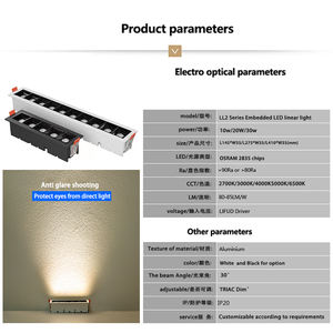 Nuevo Diseño Empotrado <span class=keywords><strong>Rectangular</strong></span> Ajustable de 30W, <span class=keywords><strong>Downlight</strong></span> <span class=keywords><strong>LED</strong></span> Lineal de Aluminio con Rejilla, 20W, Clasificación IP20, Alto CRI 90 - Product Image 3