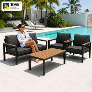 4-teiliges Terrassenmöbel-Set: Loveseat mit 2 Sesseln und Holz-Couchtisch - Product Image 5