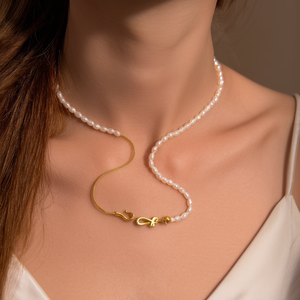 Collar de Perlas de Acero Inoxidable 316L con Baño de Oro PVD, Joyería Sostenible y Resistente para Mujer - Product Image 3