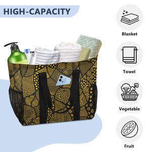 African Tribal Geometric Ankara Print Canvas Laundry Basket Custom Heavy Duty Mesh Pockets Reusable Dust Bag Shopping Bag - Product Image 4