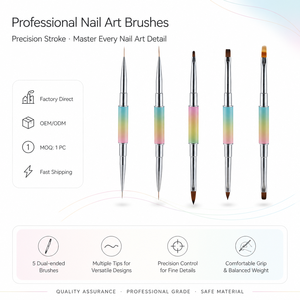 Lot de 5 brosses à ongles double embout, dégradé pastel, prise en main facile, multi-usages, personnalisables, vente en gros, outils de manucure pour salon, peinture au gel - Product Image 1