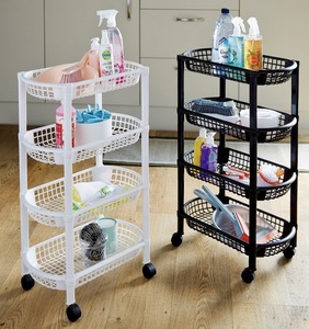 Chariot de rangement multifonctionnel en plastique à 4 niveaux avec roulettes, étagère mobile - Product Image 3