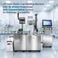 Machine de marquage de bouchons de bouteilles au laser UV avec inspection par vision IA et association des données - Anti-contrefaçon et traçabilité