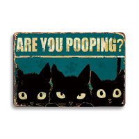 Fábrica al por mayor Vintage Black Cat Baño Decoración Carteles de chapa Are You Pooping Placas de metal para baño Baño Amantes de los gatos