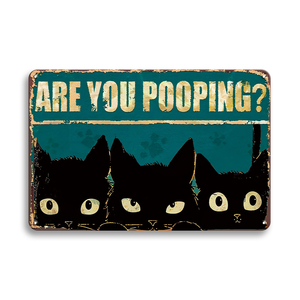 Fábrica al por mayor Vintage Black Cat Baño Decoración Carteles de chapa Are You Pooping Placas de metal para baño Baño Amantes de los gatos - Product Image 4