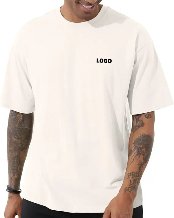 Großhandel Herren Schulter Drop-Off Karussell individuell bedruckt 100% Baumwolle gerippt O-Ausschnitt gestrickt Kragen blanko Street Men T-Shirt