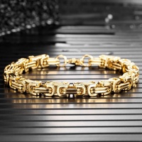 Ensemble de bijoux chaîne Hip Hop Punk en gros, plaqué or 18 carats, acier inoxydable, étanche, collier et bracelet à maillons Byzantins épais