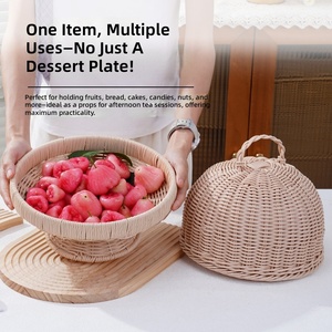 Assiette à collation haute tressée avec couvercle, anti-poussière et anti-insectes, idéale pour les fruits, les pains et le thé <span class=keywords><strong>de</strong></span> l'après-midi, lavable et résistante à la moisissure - Product Image 6