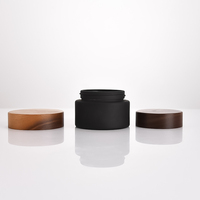 Emballages en verre, pots en verre ambré givré en bambou pour crème pour le visage, avec couvercle à vis en bois
