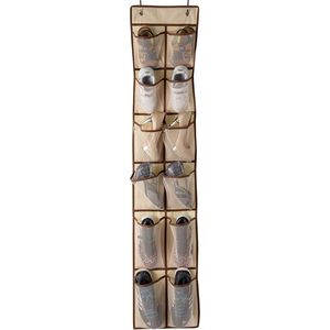 Organisateur de chaussures à suspendre sur la porte, 12 poches en filet, rangement de chaussures suspendu pour placard, beige - Product Image 1