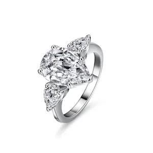 Hoyon 4ct白色椭圆形银S925纯银VVS祖母绿切割婚礼订婚女士硅石钻石簇状戒指