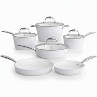 Set Peralatan Masak Aluminium Tempa Putih Premium 10 pcs Anti Lengket Keramik dengan Gagang SS untuk Memasak