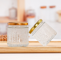 Wadah kaca madu 100ml 150ml, wadah makanan kaca kosong saus panas dengan garis vertikal kustom wadah makanan obral besar