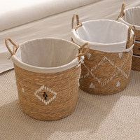 Panier de rangement en rotin tressé fait main personnalisé, forme ovale, 36x36cm, design moderne et simple, panier décoratif portable