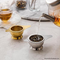 Infuseur à thé en acier inoxydable 201 304 avec base de tasse, filtre à mailles fines, résistant à la rouille, facile à nettoyer, argent et or, pour cuisine