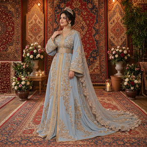 Mishkat Couture Luxury Dusty Blue Plum Velvet Bridal Moroccan <b>Kaftan</b> Hand Embroidery Maxi Muslim <b>Women</b> Islamic Arab Wedding Gown - Product Image 1