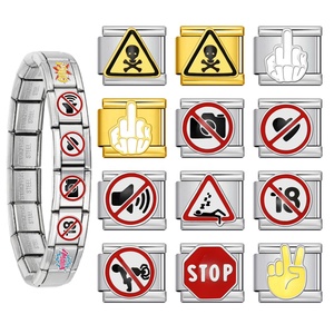 Etiquetas en inglés de fábrica: Charms italianos de acero inoxidable de 9 mm para pulseras DIY, para mujeres y hombres, venta al por mayor de joyería. - Product Image 1