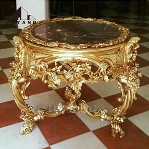 QUYANGアンティークデザインルイ15世宮殿ロイヤルリビングルーム家具ラウンドシート高級フレンチコーヒーテーブルサイドテーブル