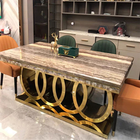Table à manger en marbre de luxe moderne haut de gamme de haute qualité avec des meubles de salle à manger de mariage d'hôtel en acier inoxydable doré