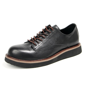 Zapatos de Cuero con Punta Redonda para Hombre, Negros, con Suela Gruesa, Plataforma, Casuales, para Trabajo, Tallas 38, 39, 40, 41, 42, 43, 44, con Suela de Goma Acolchada - Product Image 1