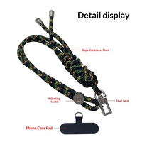 Dragonne tressée réglable pour appareil photo et téléphone avec fermoir métallique et patch de fixation pour sacs, transport extérieur, 7 mm