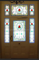 Stained Glass Solid Timber Entry Door Customized Size Hardwood Front Door for Australian Homes Wholesale OEM