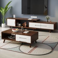 Ensemble Meuble TV et Table Basse Nordique Contemporain Simple en Bois Massif, Support Télescopique Multifonctionnel, Rangement, Couleur Personnalisable, Petit Modèle