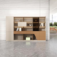 Mueble de Almacenamiento Modular de Madera de Lujo con Estantes Abiertos y Armarios Cerrados para Archivo en Escuelas, Talleres y Oficinas Ejecutivas