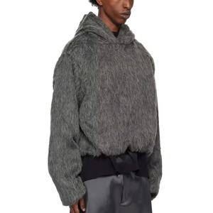 Dệt Kim Các Nhà Sản Xuất Biểu Tượng Tùy Chỉnh Chất Lượng Cao Alpaca Len Dệt Kim Áo Mờ Dệt Kim Màu Xám Chải Fluffy Áo Len Người Đàn Ông - Product Image 2