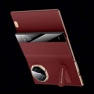 Luxury Litchi Leather Hinge Case for Huawei Mate X5 X3 Full Protection Shockproof Cover <b>Tempered</b> <b>Glass</b> Electroplate OPP Bag - Product Image 6