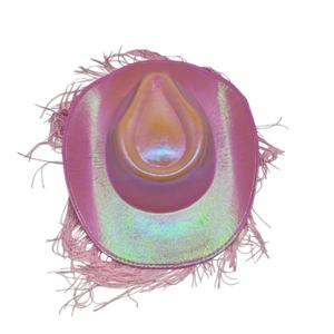 Sombrero Vaquero Ajustable Rosa Holográfico Neón con Flecos para Viajes, Festivales de Música Rave, Discotecas, Fiestas Western y Actuaciones en Escenario - Product Image 1