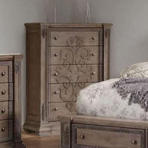 Mesita de Noche Rústica de Madera Gris - Mesa de Noche para Dormitorio con Panel de Medallón Tallado, Mueble de Almacenamiento Estilo Rústico Reciclado - Product Image 2