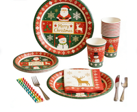 Ensemble de vaisselle jetable sur le thème de Noël, fournitures pour dîner de Noël, ensemble complet de vaisselle jetable pour Noël, kit de décoration de table pour fête