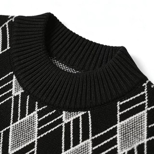 Maglione Casual da Donna a Maniche Lunghe con Collo Rotondo, Motivo Argyle <span class=keywords><strong>Bianco</strong></span> e Nero all'Uncinetto - Product Image 6
