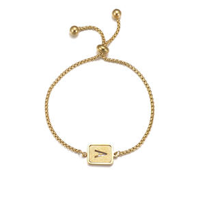 18K oro Acero inoxidable 26 letra inicial encanto pulsera cadena ajustable alfabeto inglés letra pulsera para mujeres <span class=keywords><strong>niñas</strong></span> - Product Image 4