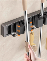 Support de vadrouille mural mobile robuste organisateur d'outils en métal avec crochets fentes pour la maison Garage jardin blanchisserie cuisine