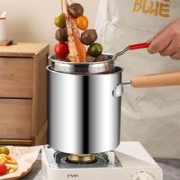 Marmite à Frire Profonde en Acier Inoxydable 304 avec Passoire et Poignée en Bois, Multifonction, pour Lait et Soupe, Compatible Induction, Vente en Gros