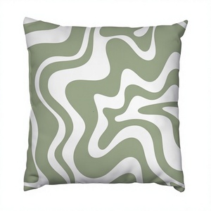 Square Geometric Throw <b>Pillow</b> Cover Minimalist Abstract Pattern Green <b>White</b> Design Decorative Cushion <b>Case</b> - Product Image 1