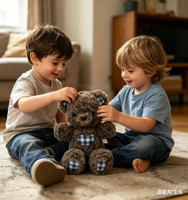 Peluche Ours Brun Foncé Ute en Polyester avec Décorations à Carreaux Bleus, Poupée en Peluche Super Douce, Cadeau d'Anniversaire pour Enfants, Vente en Gros