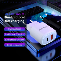 Chargeur mural USB-C double port PD 20W QC3.0 à charge rapide OTP pour téléphones portables, montres connectées, appareils photo, écouteurs, adaptateur UE