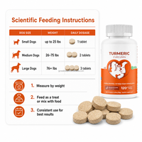 Curcuma pour chiens, 120 comprimés à croquer, saveur bacon et foie, aide à la mobilité et au bien-être, réduit l'inflammation, maintien de la santé