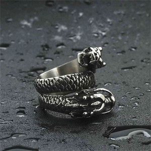Men's Dragon <b>Ring</b> <b>Titanium</b> Steel Silver Retro Punk Style Animal Shape Jewelry Gift 26062 - Product Image 2