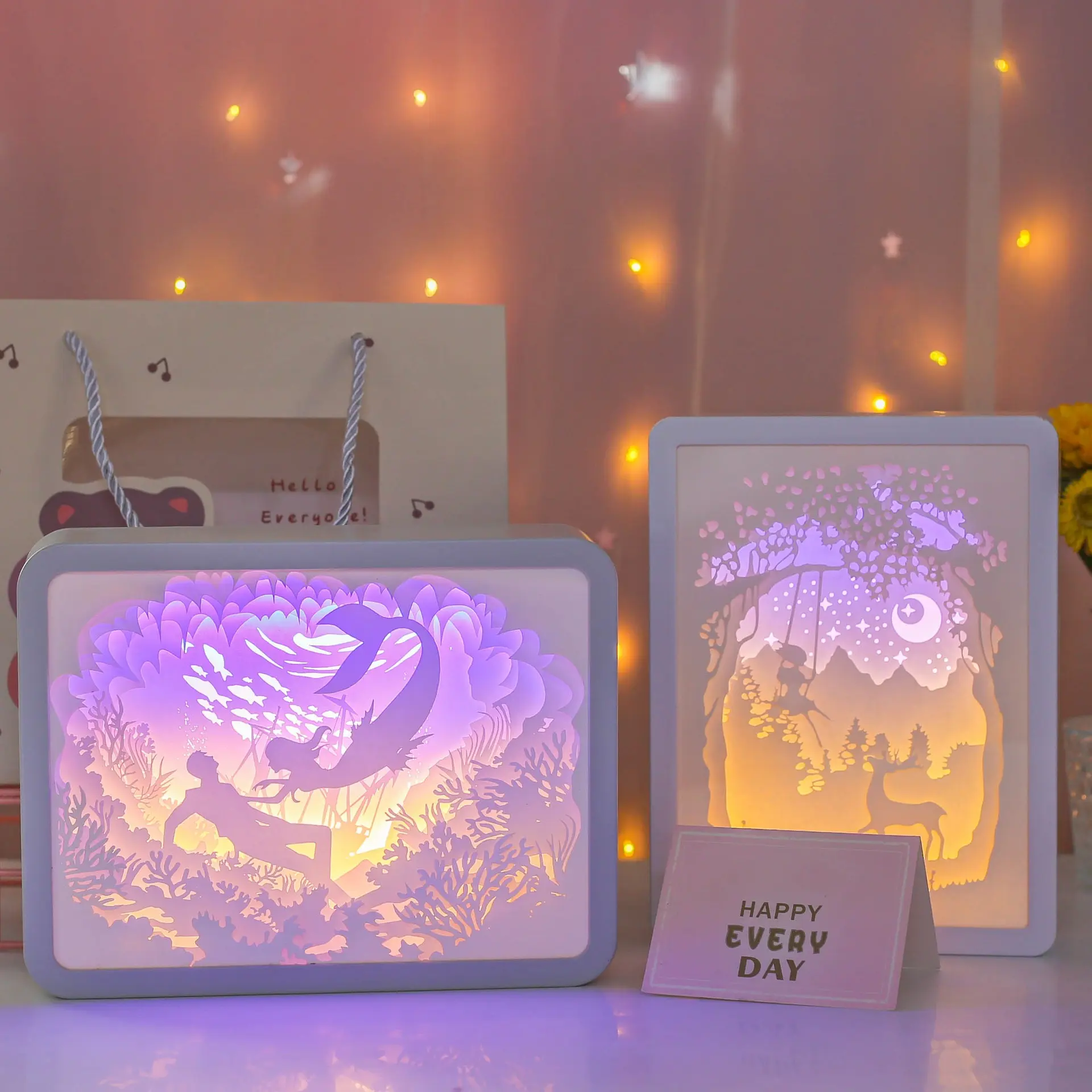 Заводская поставка, детские подарки, меняющие цвет, 3D креативная картина теней, ночная лампа, бумажный световой короб