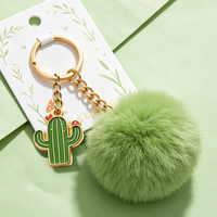 Porte-clés en peluche pompon multicolore avec breloque métallique, mignon et duveteux, pour femmes, vente en gros directe usine